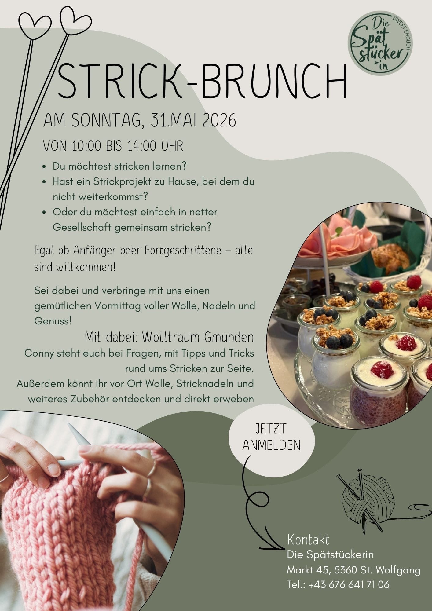 Strick-Brunch Event Flyer – 31. Mai 2026 mit Wolltraum Gmunden